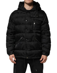 Dolce & Gabbana Black Jacquard Quilted Puffer Hooded Jacket - IT48 | M - Puffer Jackets