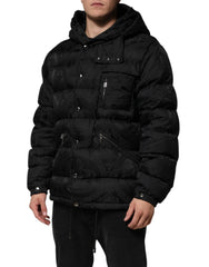 Dolce & Gabbana Black Jacquard Quilted Puffer Hooded Jacket - IT48 | M - Puffer Jackets