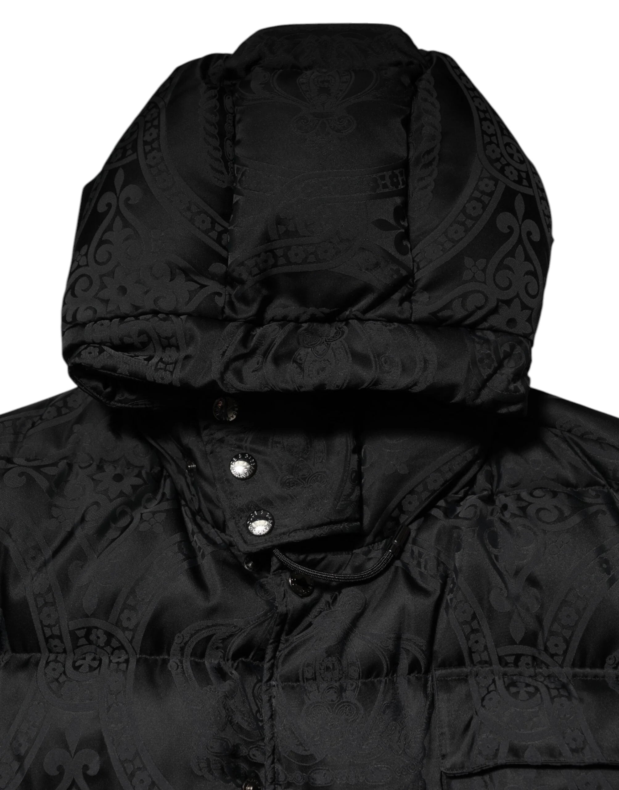 Dolce & Gabbana Black Jacquard Quilted Puffer Hooded Jacket - IT48 | M - Puffer Jackets