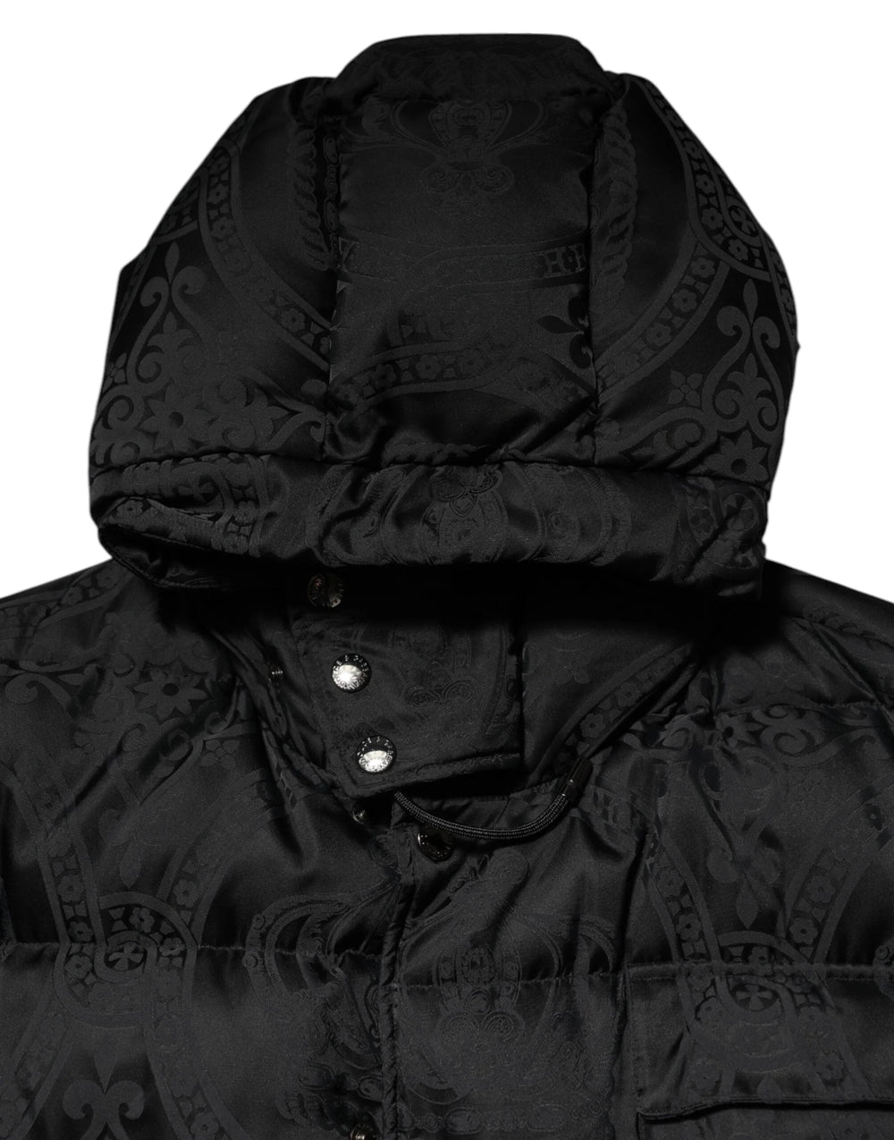 Dolce & Gabbana Black Jacquard Quilted Puffer Hooded Jacket - IT48 | M - Puffer Jackets