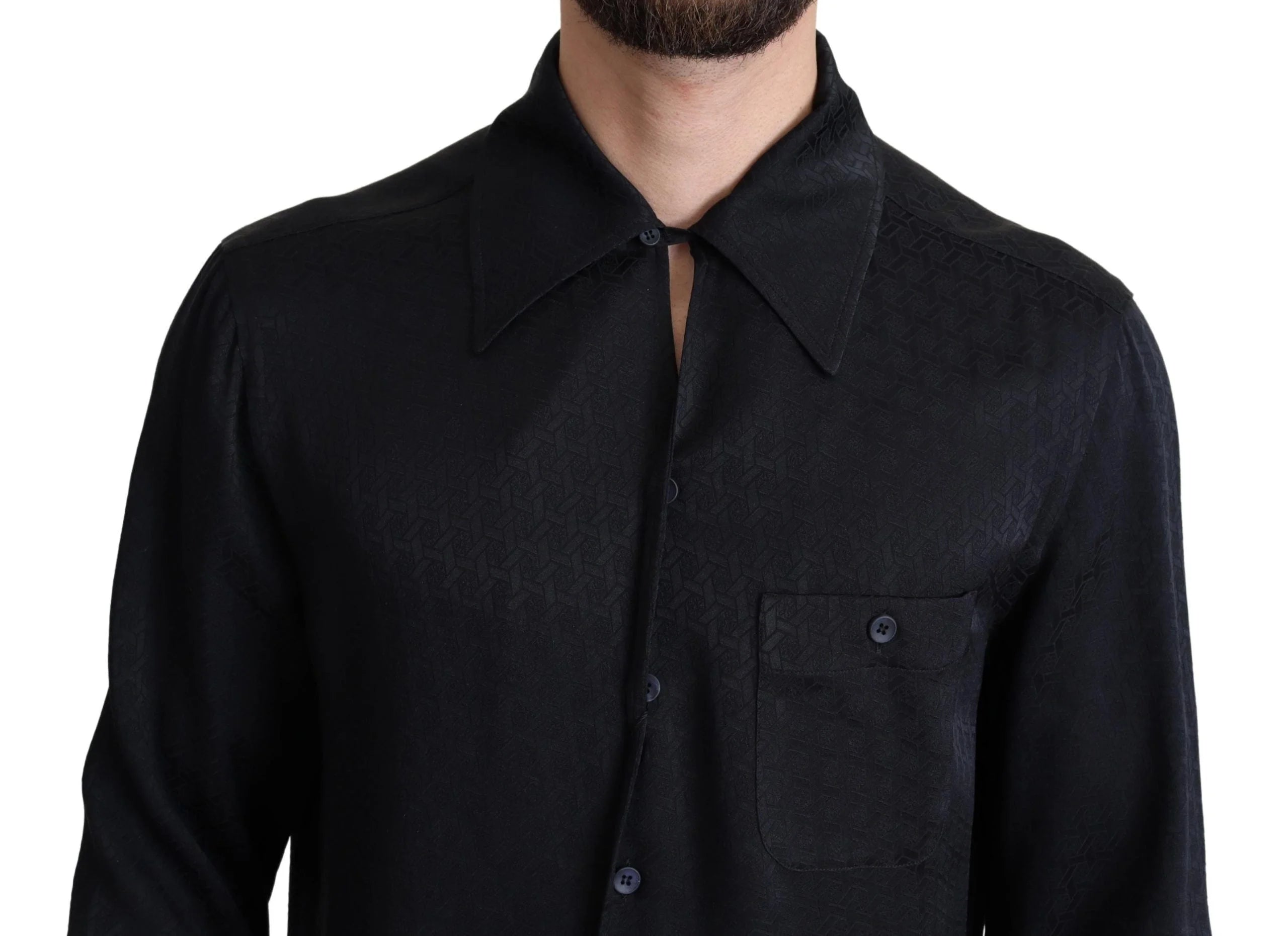 Dolce & Gabbana Black Jacquard Silk Casual Button Down Shirt - IT37 | XS - Shirts