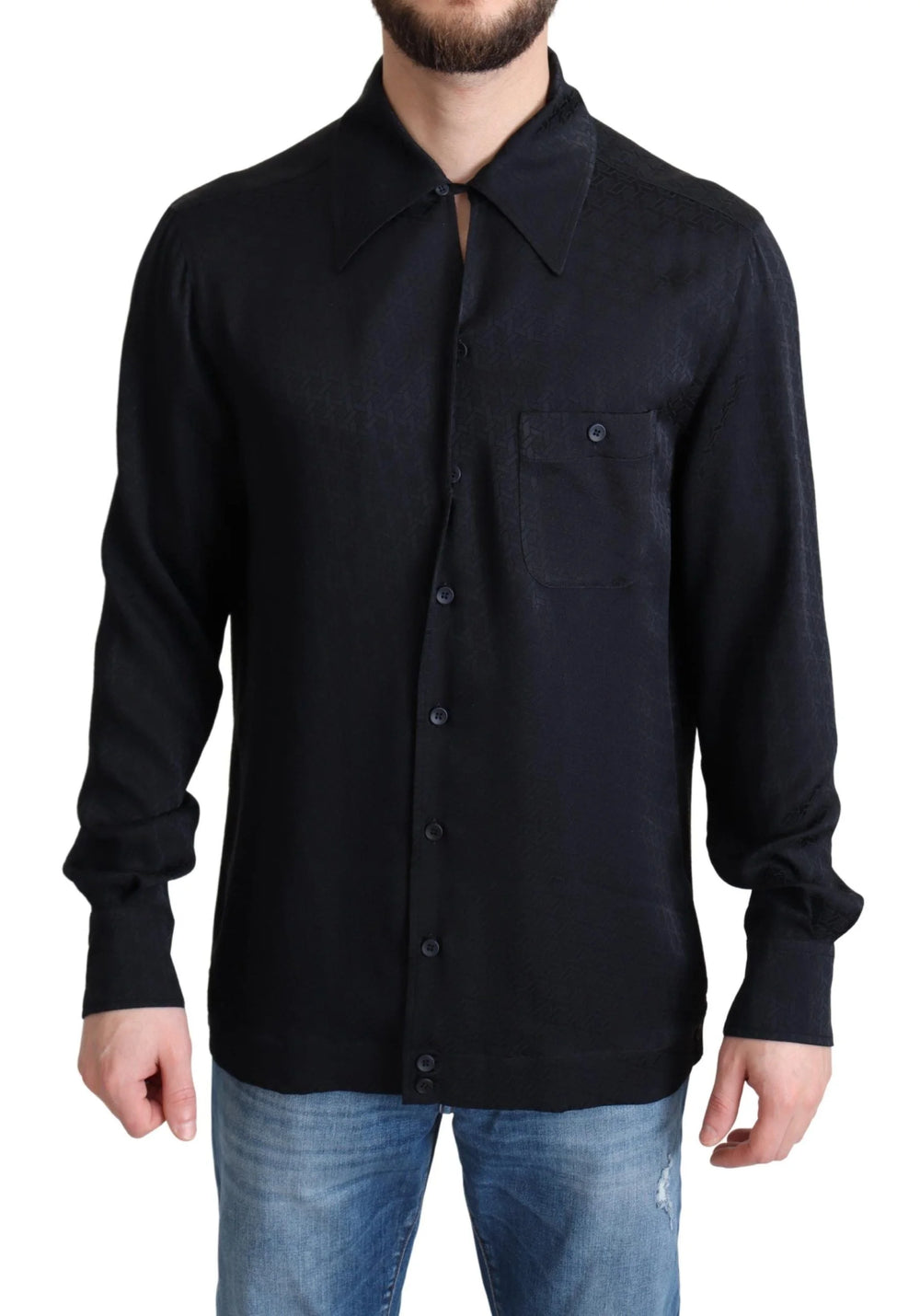Dolce & Gabbana Black Jacquard Silk Casual Button Down Shirt - IT37 | XS - Shirts