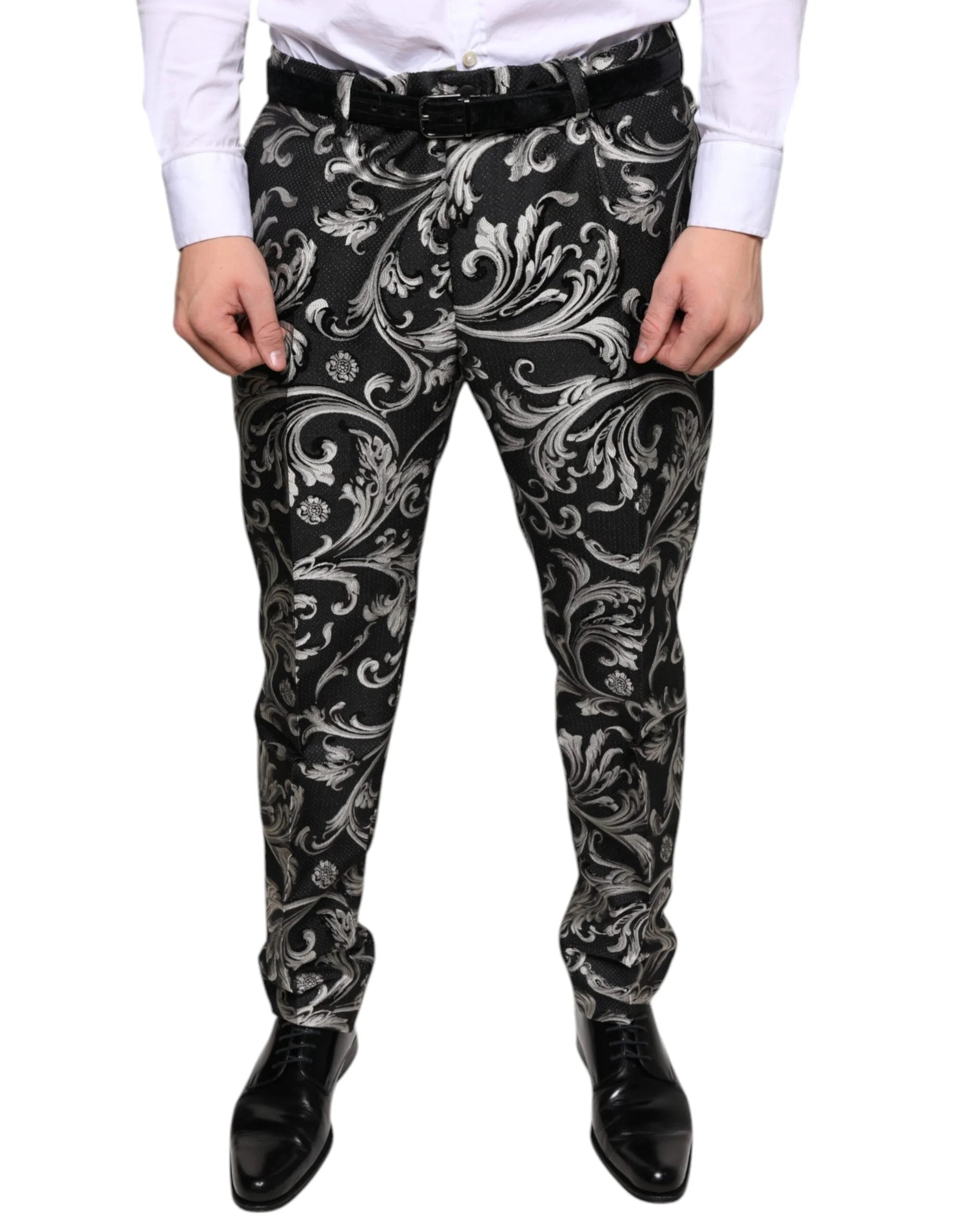 Dolce & Gabbana Black Jacquard Skinny Dress Pants - Trousers