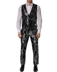 Dolce & Gabbana Black Jacquard Slim Fit Formal 3 Piece Suit - IT48 | M
