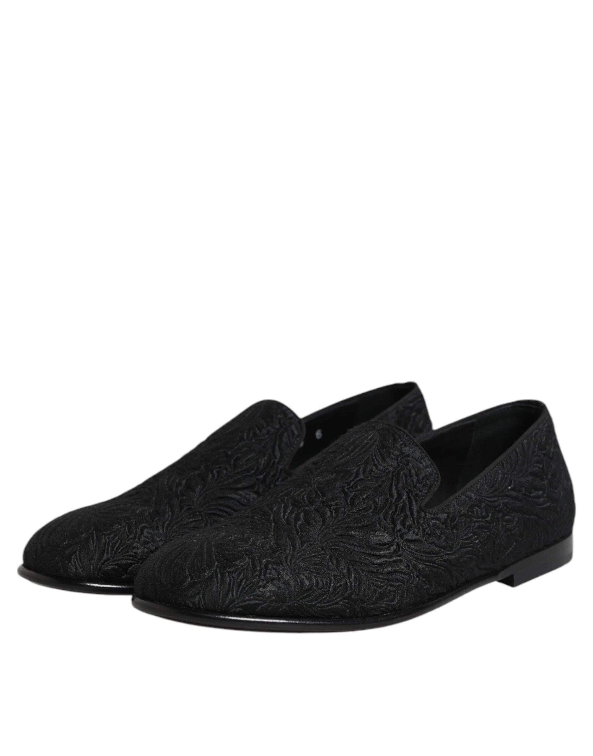 Dolce & Gabbana Black Jacquard Slip On Loafers Formal Shoes - EU40/US7 - Flats