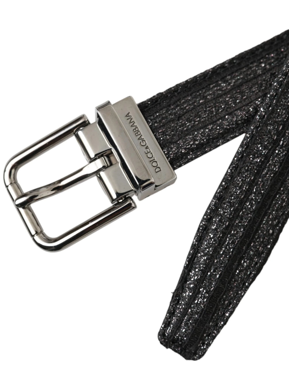 Dolce & Gabbana Black Jacquard Stripes Silver Metal Buckle Belt - 90 cm / 36 Inches - Belts