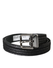 Dolce & Gabbana Black Jacquard Stripes Silver Metal Buckle Belt - 90 cm / 36 Inches - Belts