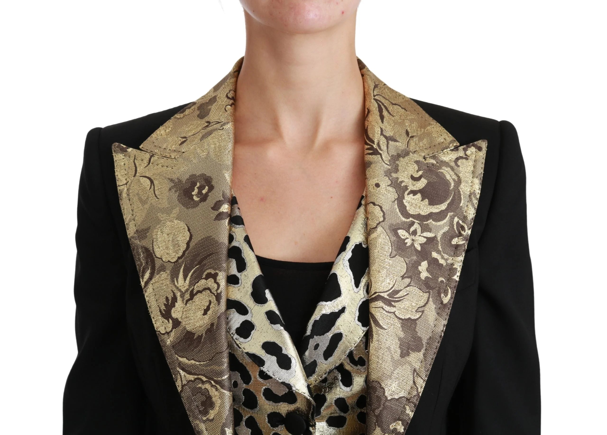 Dolce & Gabbana Black Jacquard Vest Blazer Coat Wool Jacket - IT40|S - Sport Jackets