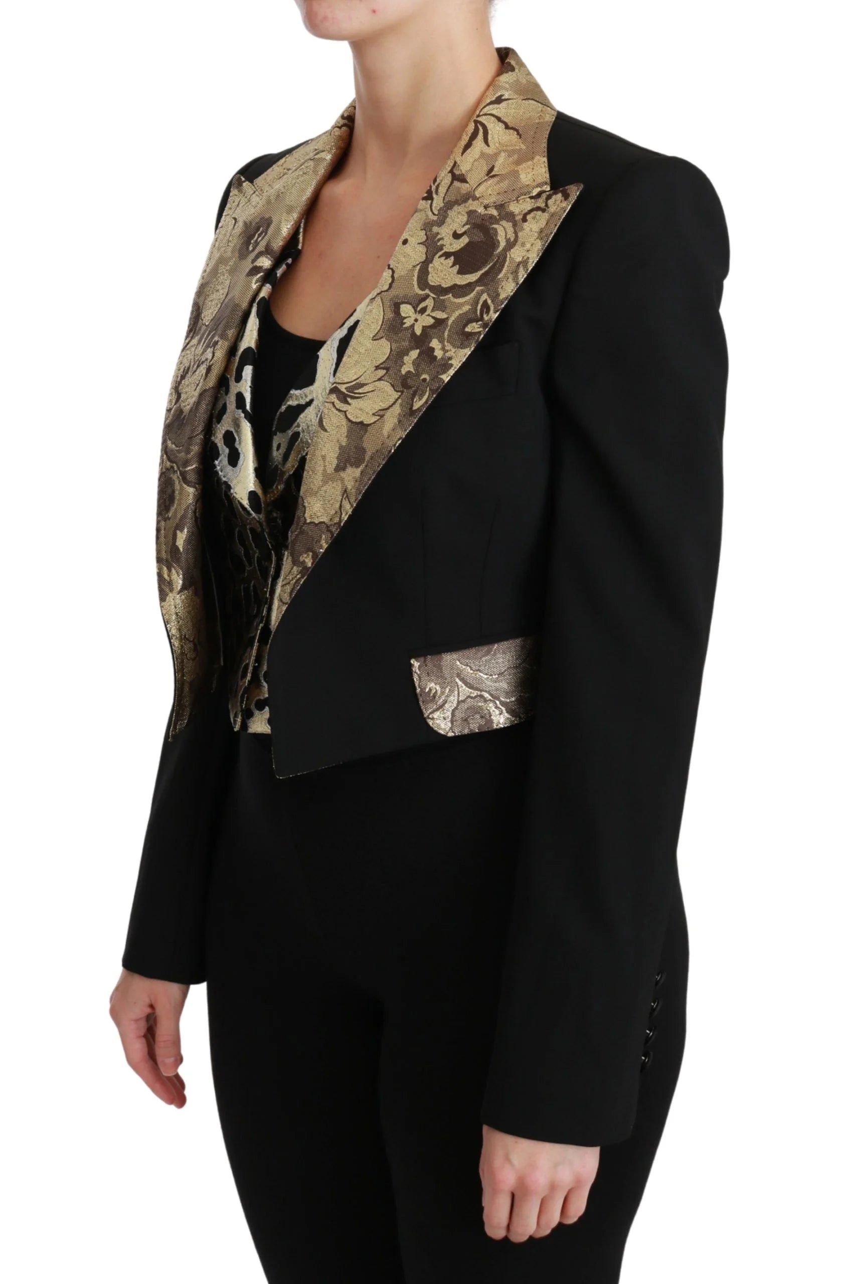 Dolce & Gabbana Black Jacquard Vest Blazer Coat Wool Jacket - IT40|S - Sport Jackets