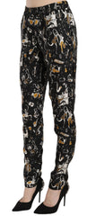 Dolce & Gabbana Black Jazz Club Print High Waist Tapered Pants - Trousers
