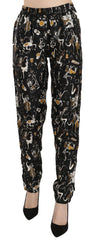 Dolce & Gabbana Black Jazz Club Print High Waist Tapered Pants - Trousers