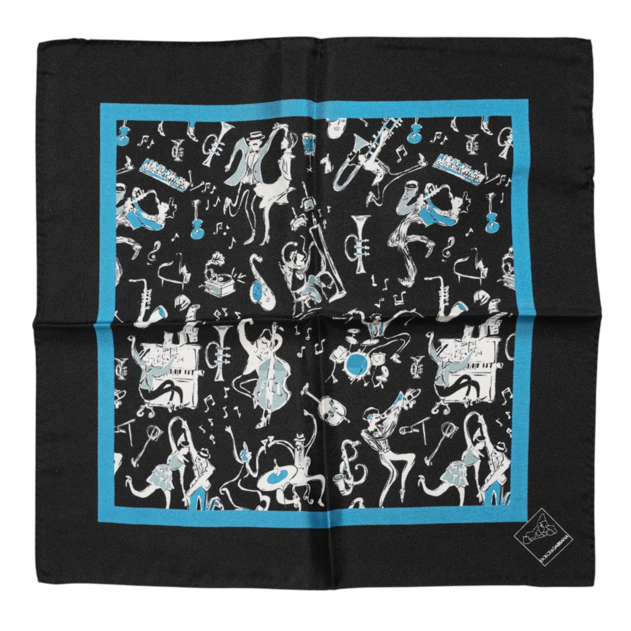 Dolce & Gabbana Black Jazz Club Silk Square Men Foulard Scarf - Scarves & Shawls