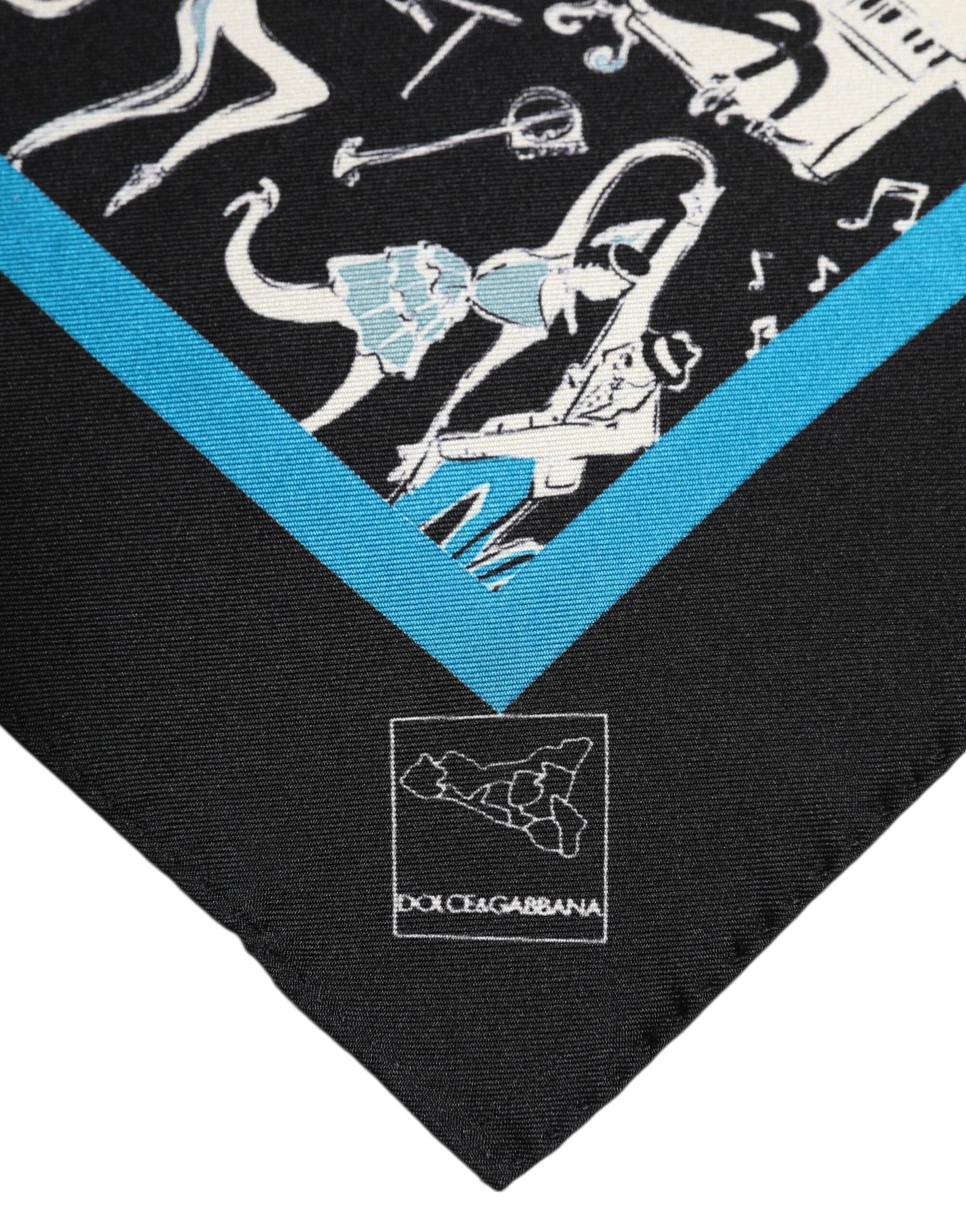 Dolce & Gabbana Black Jazz Club Silk Square Men Foulard Scarf - Scarves & Shawls