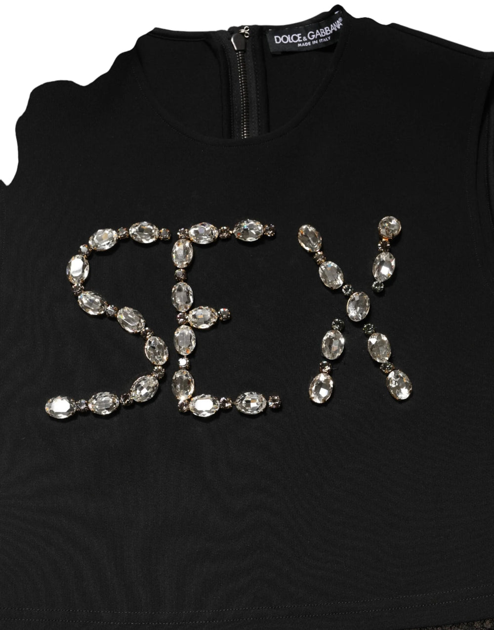 Dolce & Gabbana Black Jersey Lace Ruching Rhinestone Tank Top - IT48|XXL