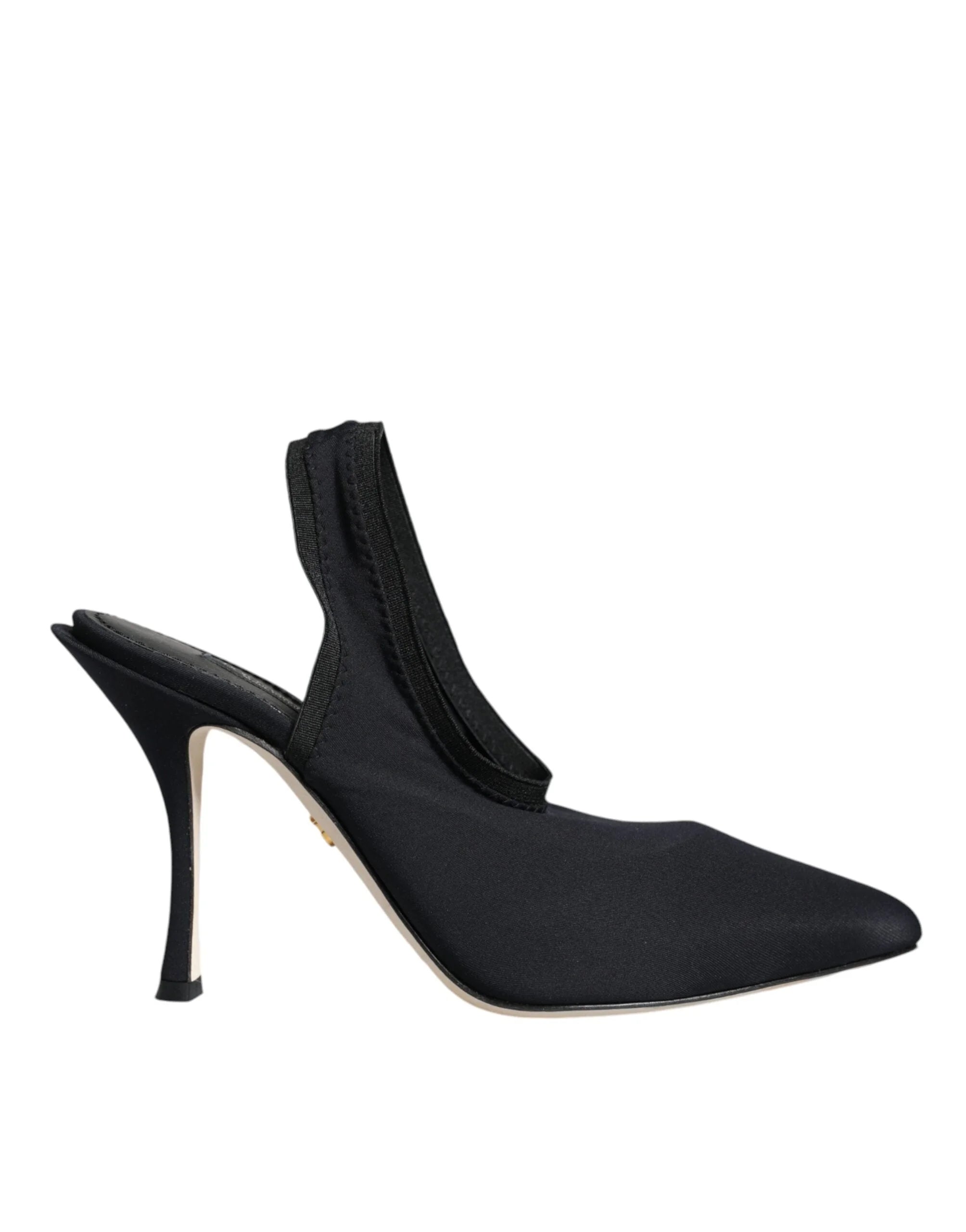 Dolce & Gabbana Black Jersey Stretch Heels Slingback Shoes - EU36.5/US6 - Heels