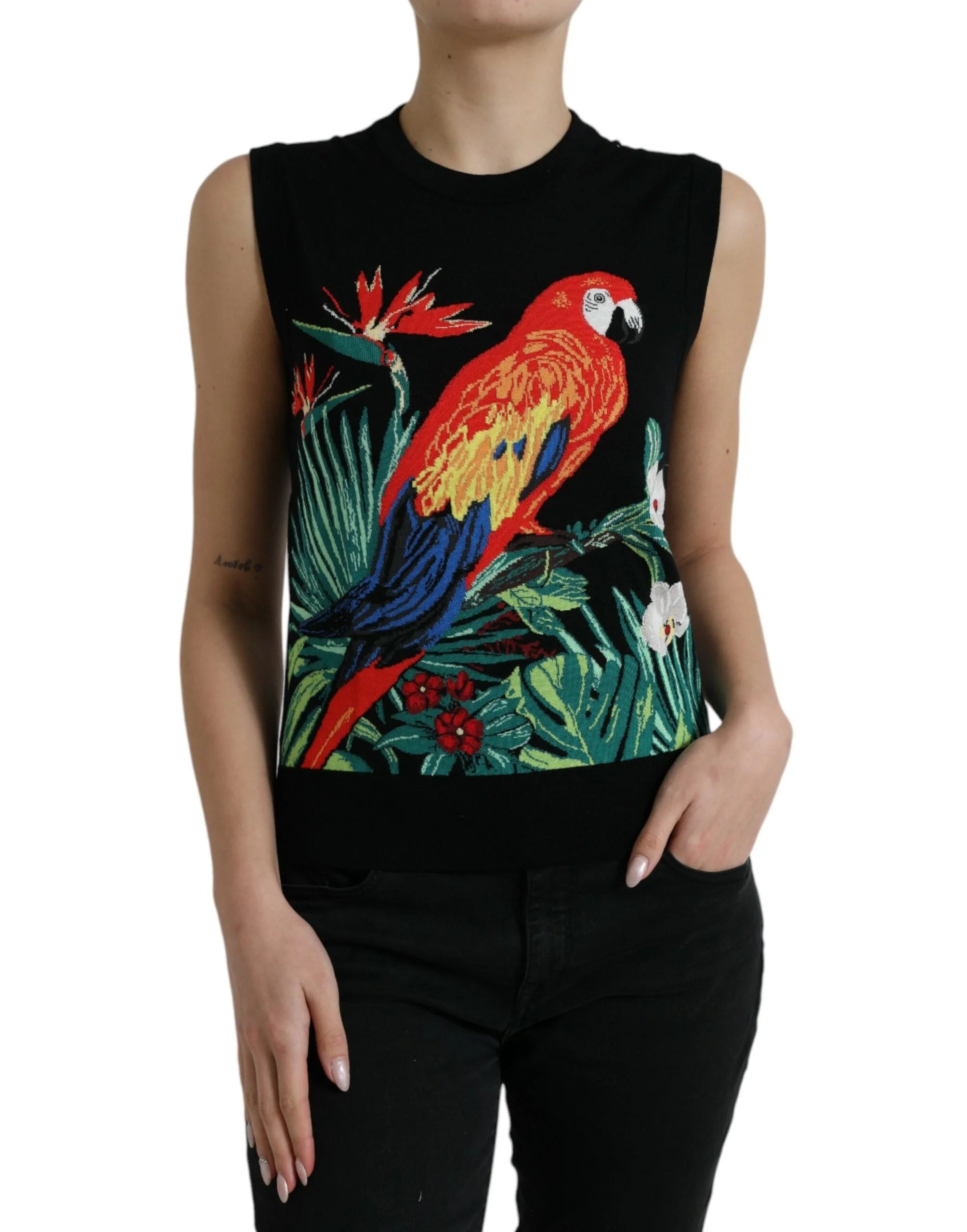 Dolce & Gabbana Black Jungle Crew Neck Sleeveless Tank Top - Tank Tops