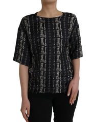 Dolce & Gabbana Black Key Castle Print Silk Blouse T-shirt - IT42|M - Blouses