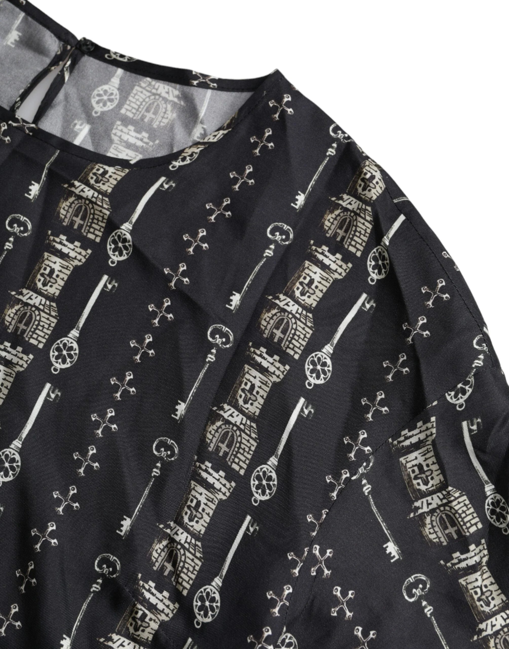 Dolce & Gabbana Black Key Castle Print Silk Blouse T-shirt - IT42|M - Blouses