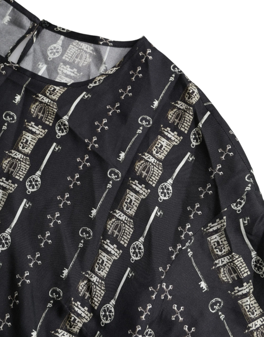 Dolce & Gabbana Black Key Castle Print Silk Blouse T-shirt - IT42|M - Blouses