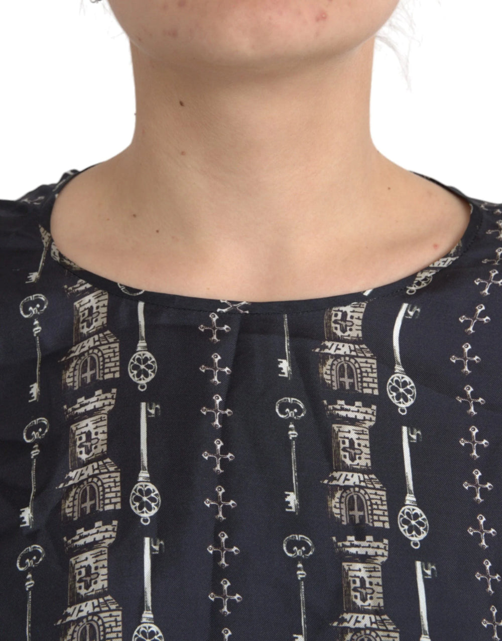 Dolce & Gabbana Black Key Castle Print Silk Blouse T-shirt - IT42|M - Blouses