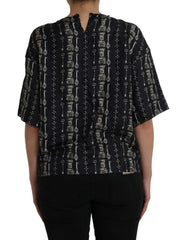 Dolce & Gabbana Black Key Castle Print Silk Blouse T-shirt - IT42|M - Blouses