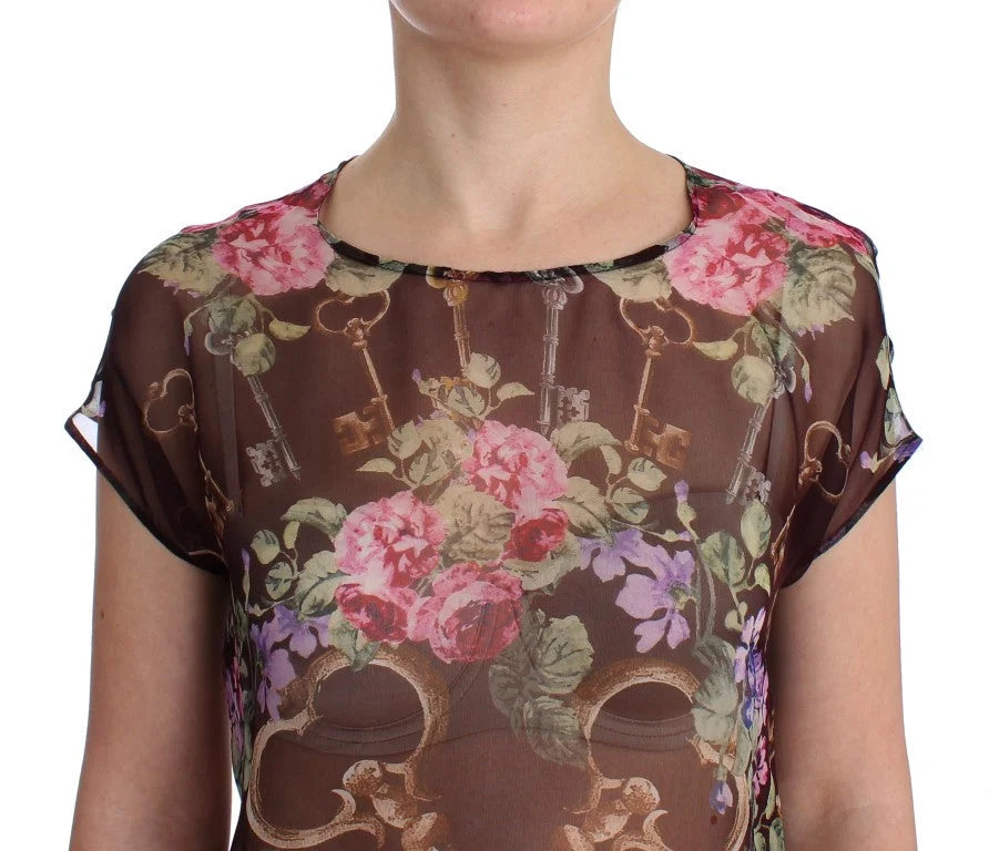 Dolce & Gabbana Black Key Floral Print Silk Blouse T-shirt - IT42|M - Blouses