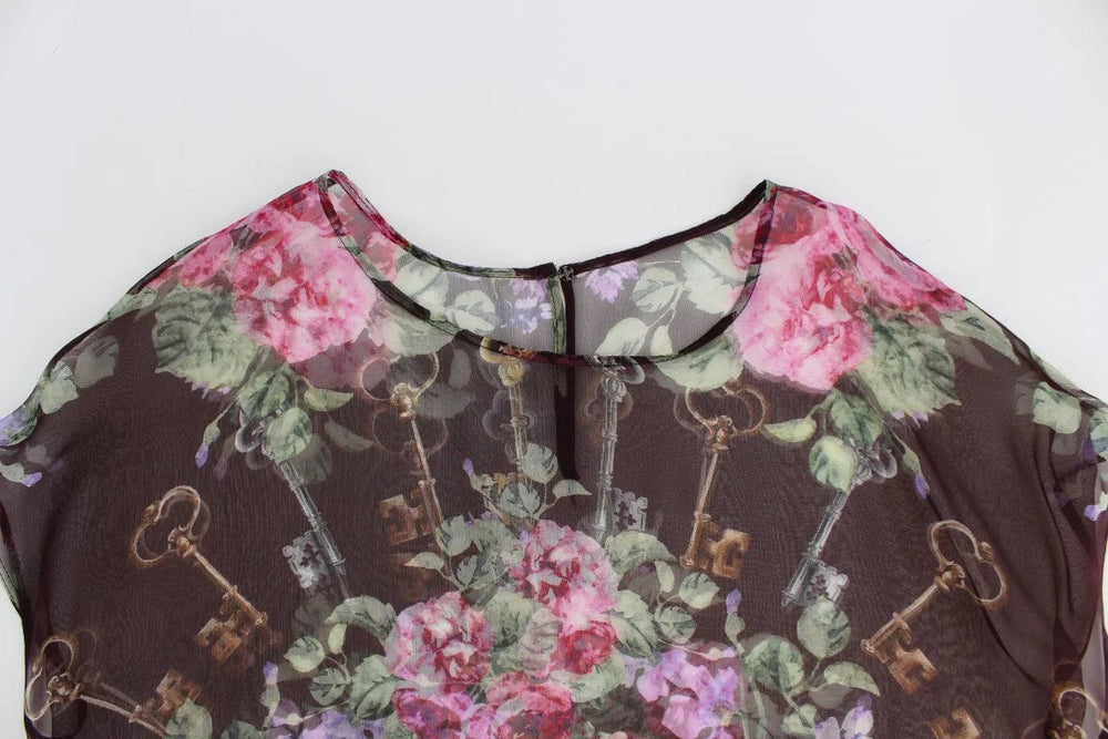 Dolce & Gabbana Black Key Floral Print Silk Blouse T-shirt - IT42|M - Blouses