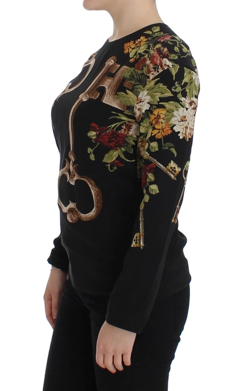 Dolce & Gabbana Black Key Floral Print Silk Blouse Top - IT36 | XS - Blouses