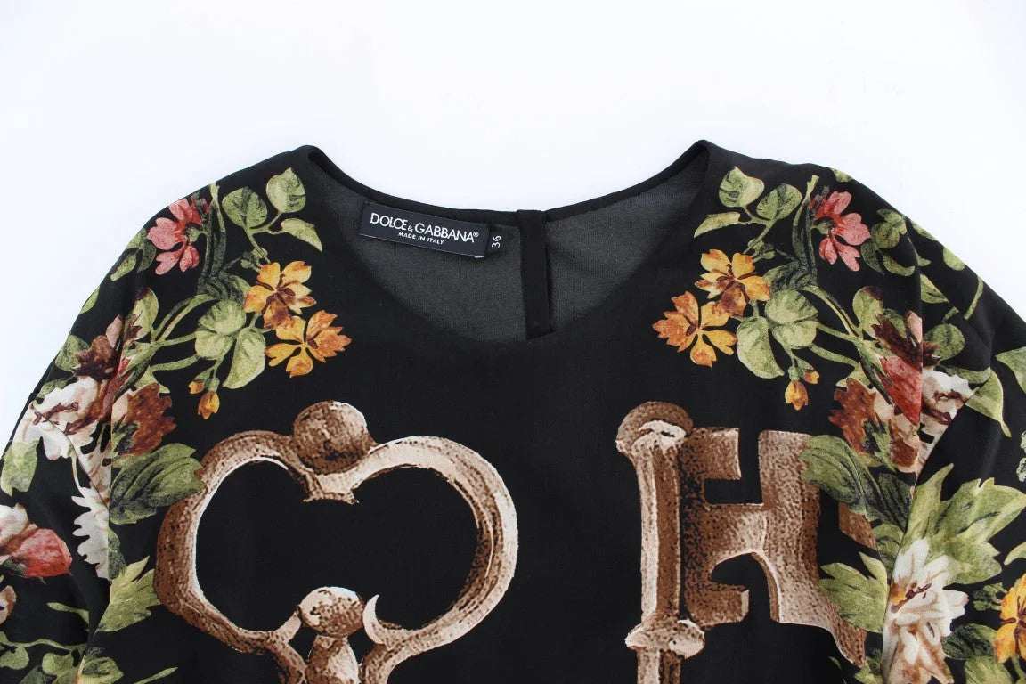 Dolce & Gabbana Black Key Floral Print Silk Blouse Top - IT36 | XS - Blouses