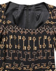 Dolce & Gabbana Black Key Print Long Sleeves Sheath Midi Dress