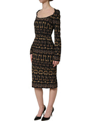 Dolce & Gabbana Black Key Print Long Sleeves Sheath Midi Dress