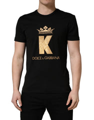 Dolce & Gabbana Svart Kung-Patch Bomull Herr T-shirt med Rund Hals