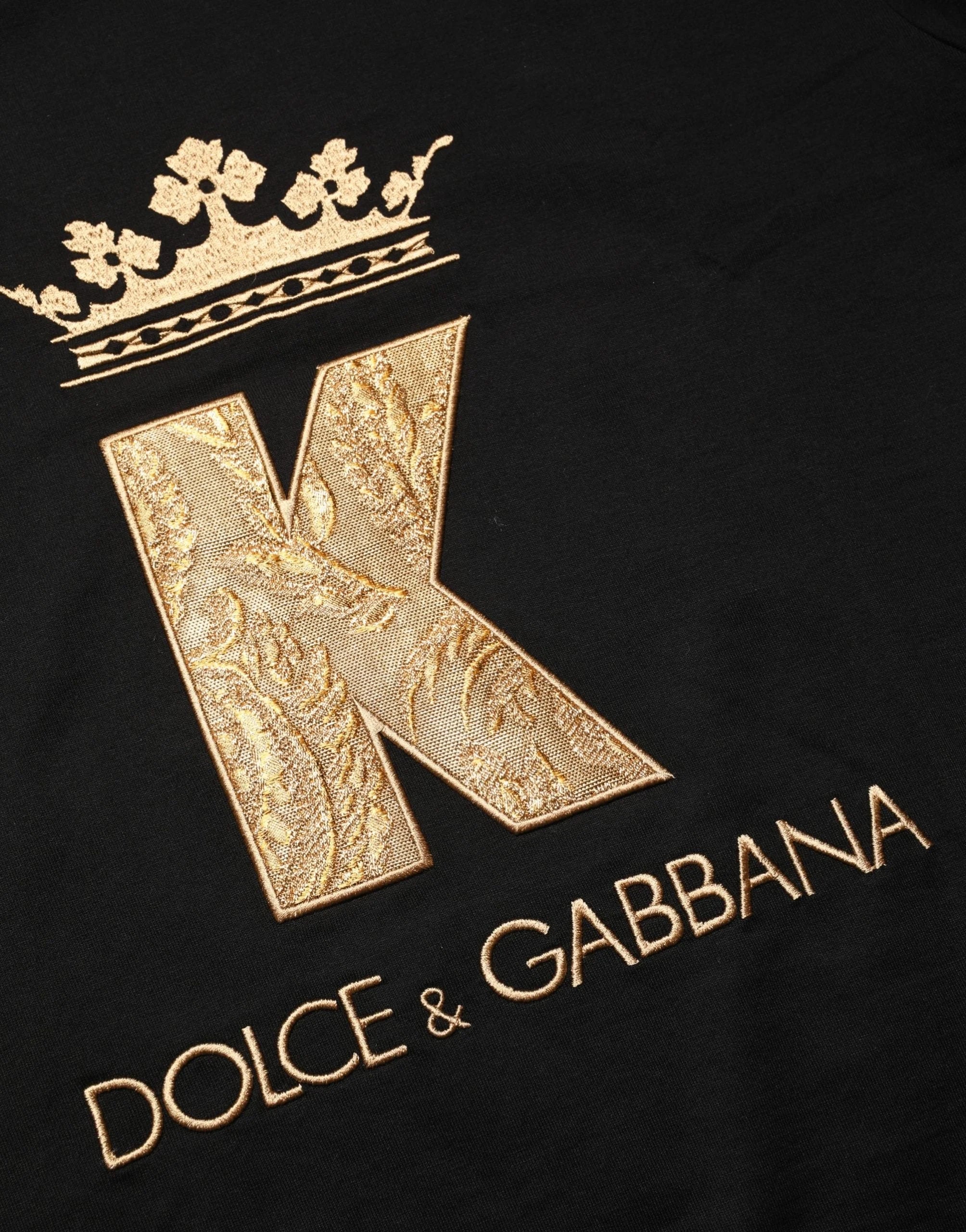 Dolce & Gabbana Svart King Patch Cotton Herrtröja med rund hals