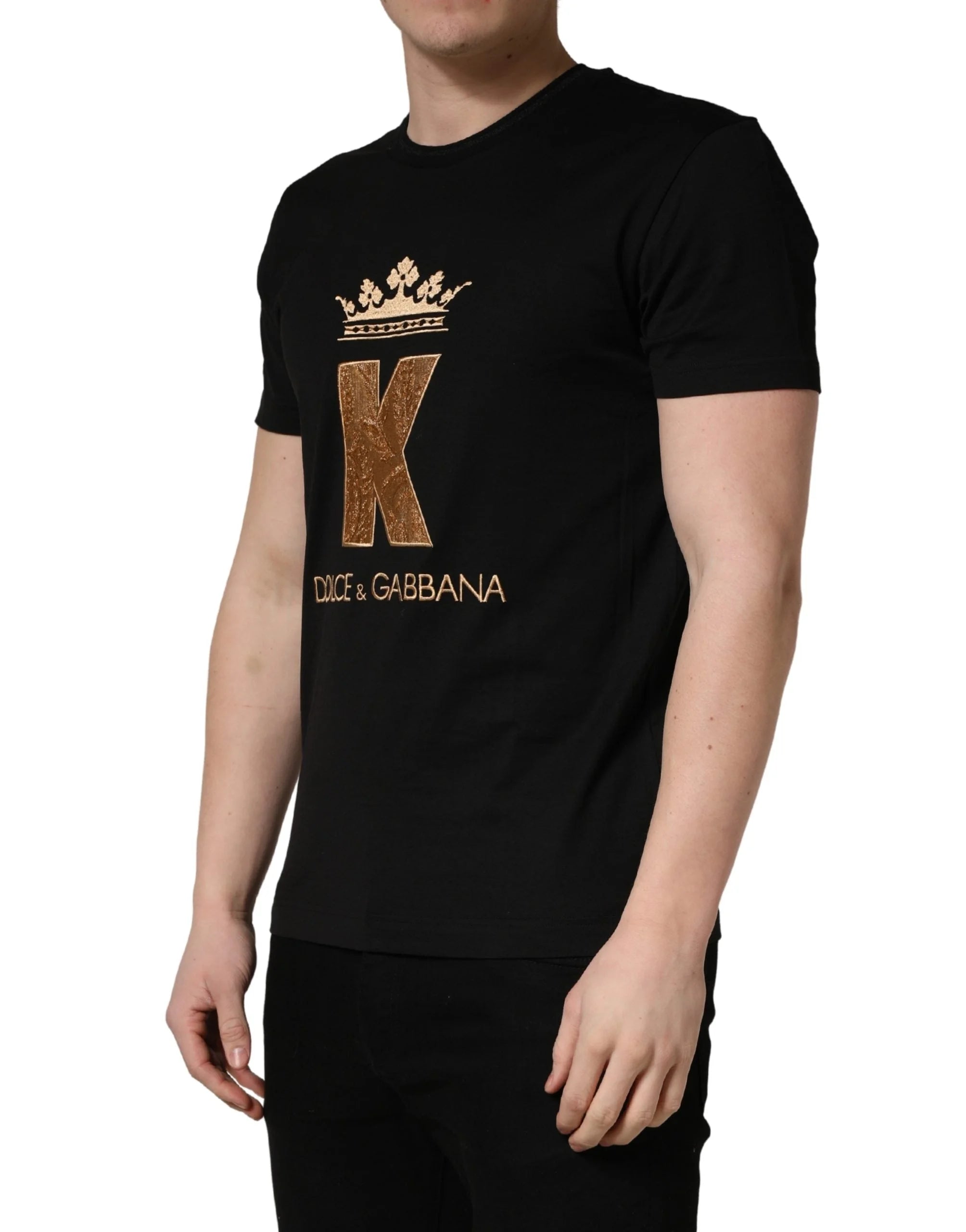 Dolce & Gabbana Svart Kung-Patch Bomull Herr T-shirt