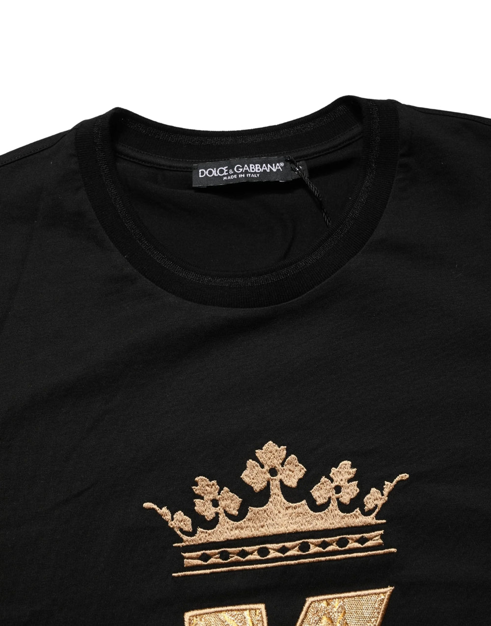 Dolce & Gabbana Svart King Patch Cotton Herrtröja med rund hals