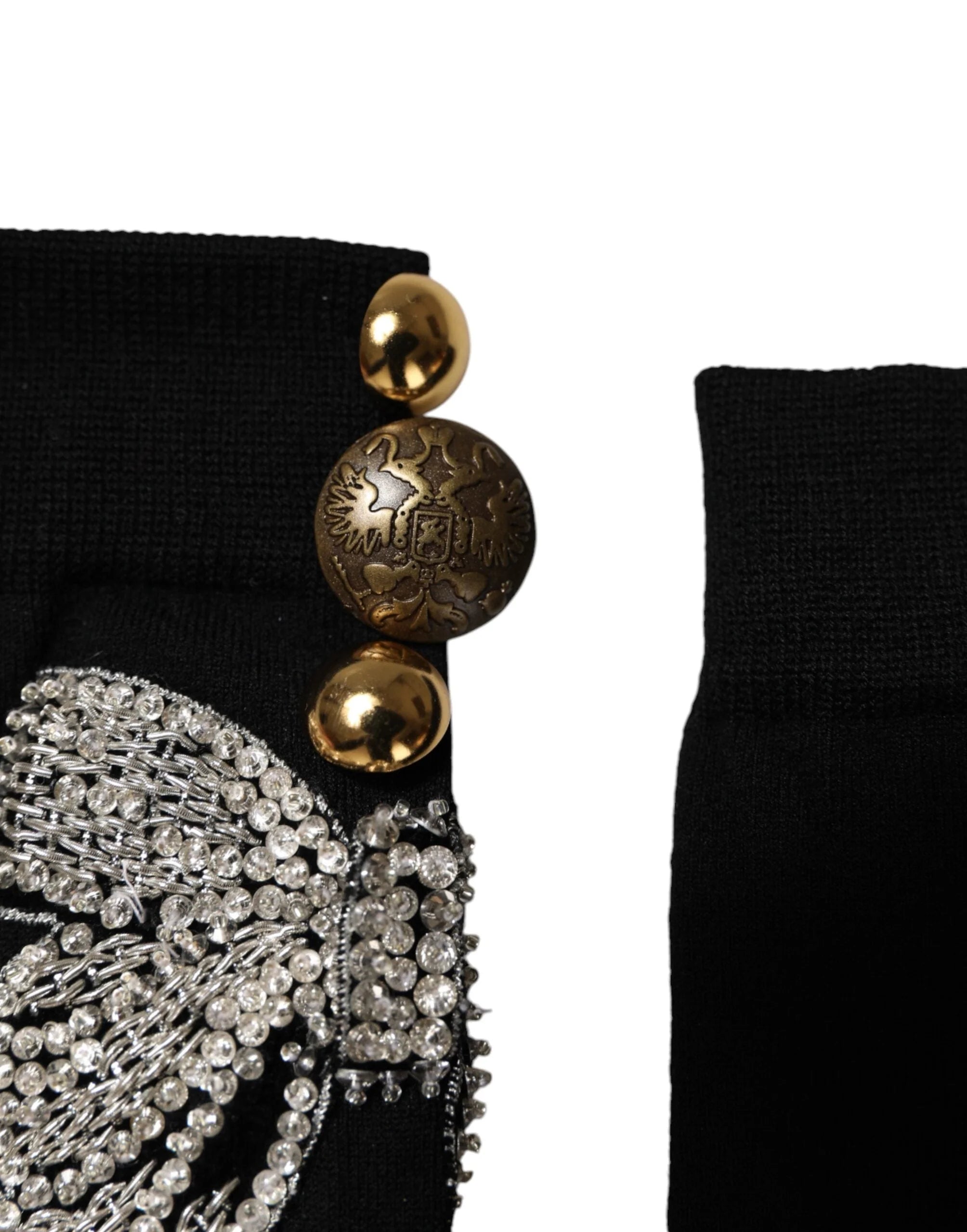 Dolce & Gabbana Black Knit Floral Crystal Embellishment Socks - Crew Socks