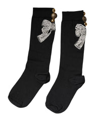 Dolce & Gabbana Black Knit Floral Crystal Embellishment Socks - Crew Socks