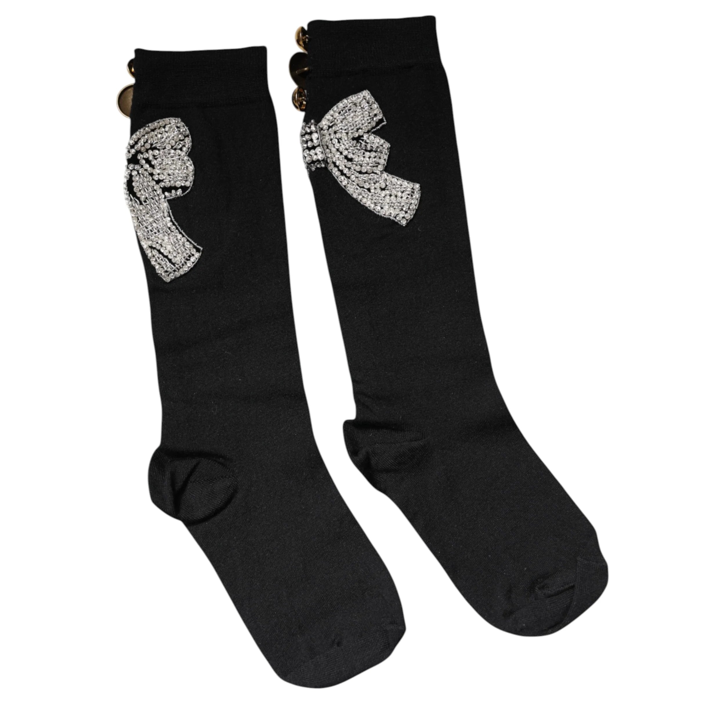 Dolce & Gabbana Black Knit Floral Crystal Embellishment Socks - Crew Socks