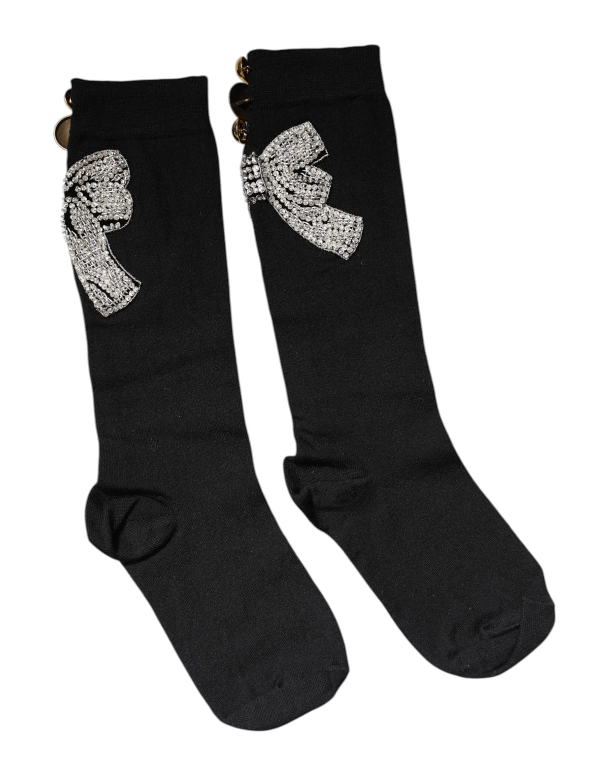 Dolce & Gabbana Black Knit Floral Crystal Embellishment Socks - Crew Socks