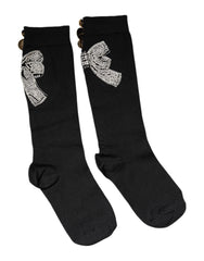 Dolce & Gabbana Black Knit Floral Crystal Embellishment Socks - Crew Socks
