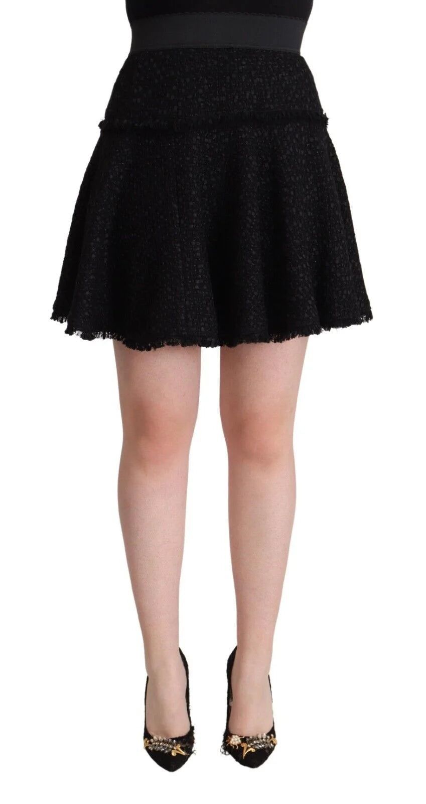 Dolce & Gabbana Black Knitted Nylon High Waist Mini A-line Skirt - IT40|S - Skirts
