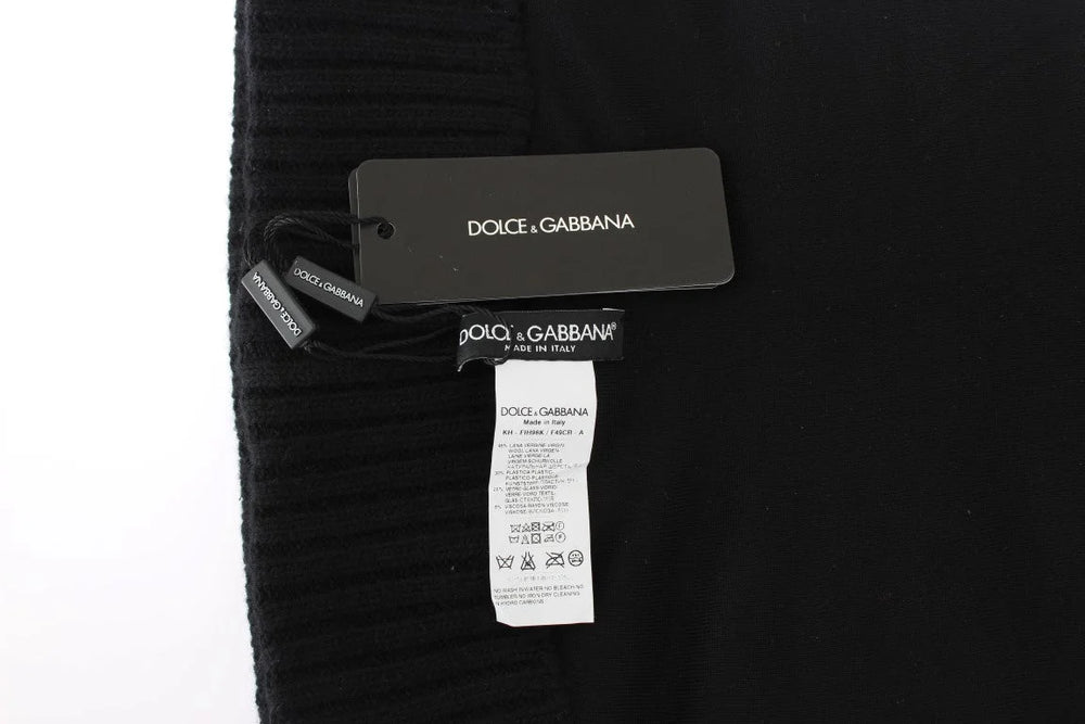 Dolce & Gabbana Black Knitted Sequin Hood Scarf Hat - Scarves & Shawls