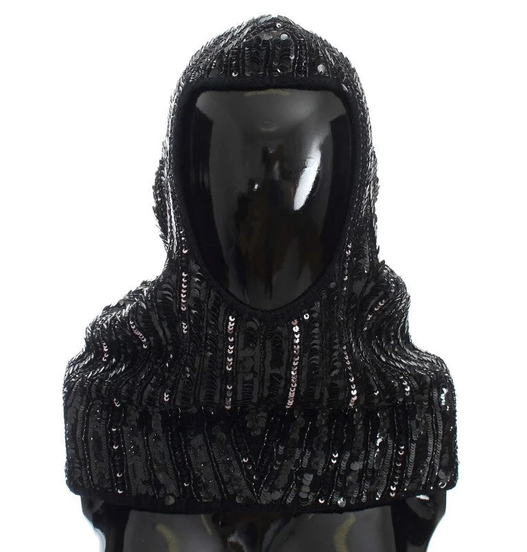 Dolce & Gabbana Black Knitted Sequin Hood Scarf Hat - Scarves & Shawls