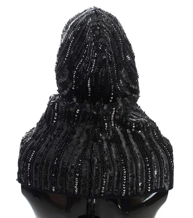 Dolce & Gabbana Black Knitted Sequin Hood Scarf Hat - Scarves & Shawls