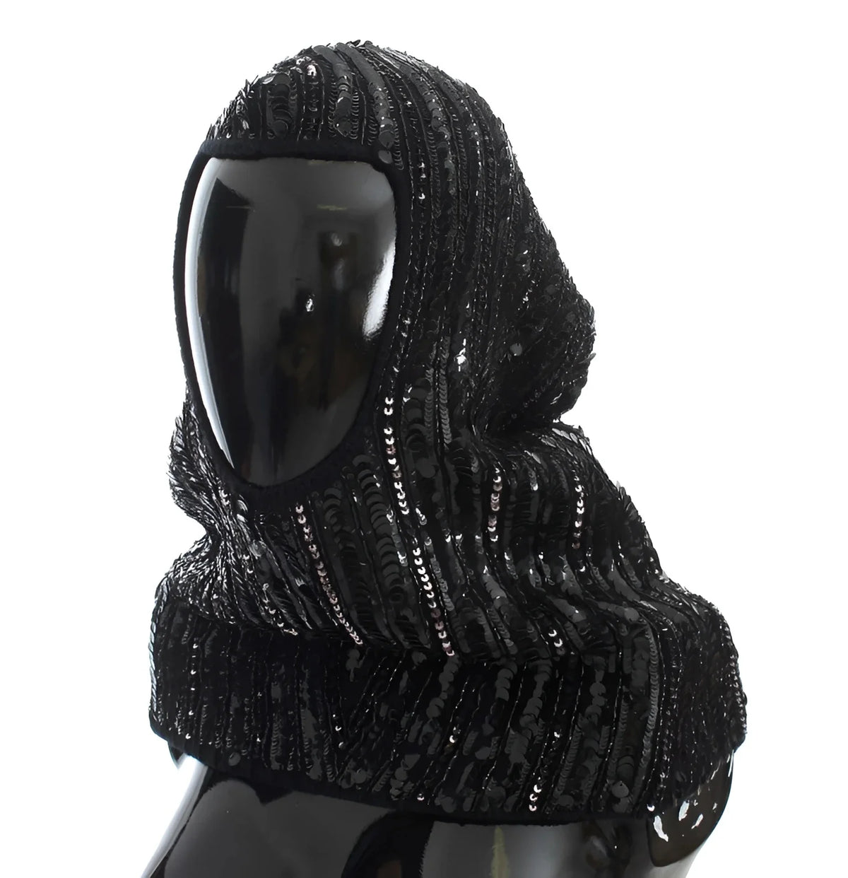 Dolce & Gabbana Black Knitted Sequin Hood Scarf Hat - Scarves & Shawls