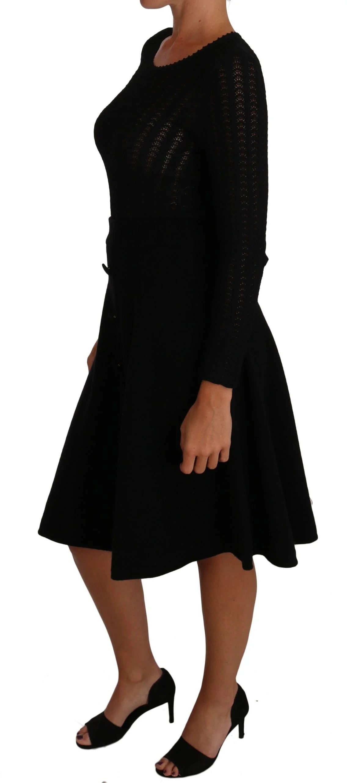 Dolce & Gabbana Black Knitted Wool Sheath Long Sleeves Dress - IT40|S - Dresses