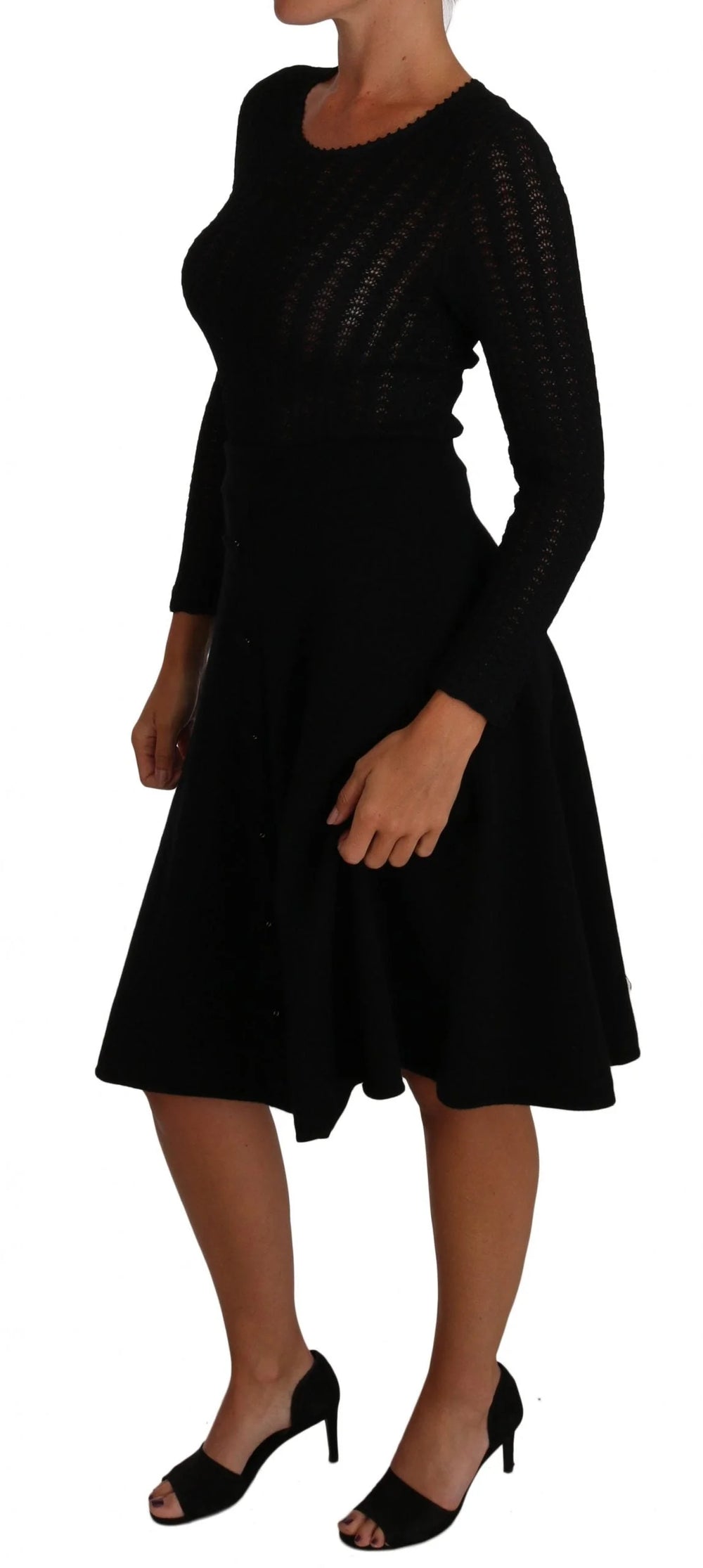 Dolce & Gabbana Black Knitted Wool Sheath Long Sleeves Dress - IT40|S - Dresses