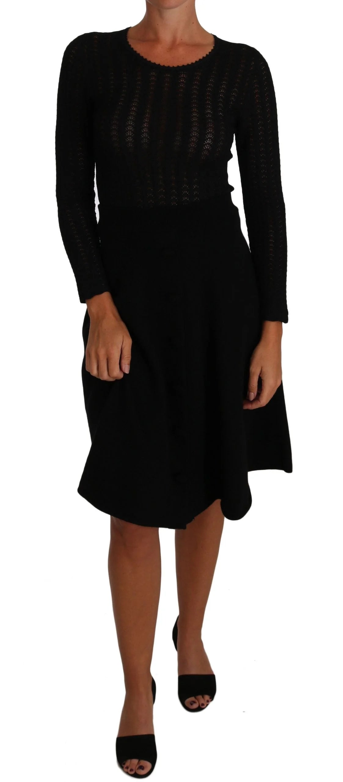 Dolce & Gabbana Black Knitted Wool Sheath Long Sleeves Dress - IT40|S - Dresses