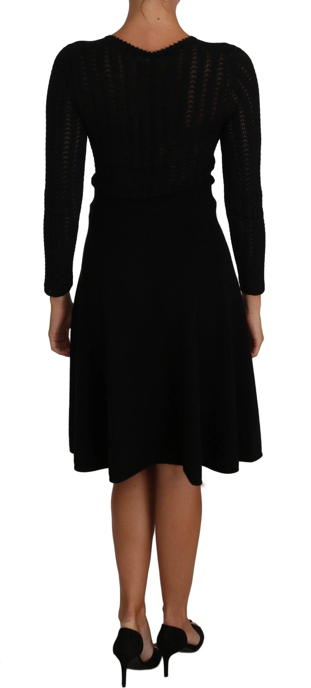 Dolce & Gabbana Black Knitted Wool Sheath Long Sleeves Dress - IT40|S - Dresses