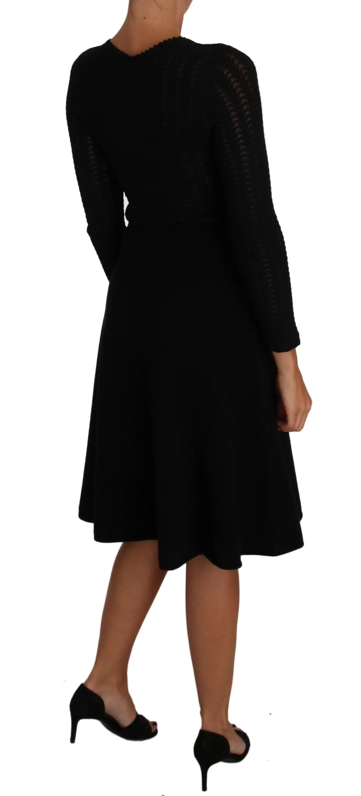 Dolce & Gabbana Black Knitted Wool Sheath Long Sleeves Dress - IT40|S - Dresses